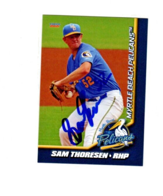 Sam Thoresen 2021 Myrtle Beach Pelicans signed autograph baseball card c