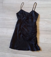 ZARA Black Draped Ruched Silky Dress Strappy Mini Length Party Holiday UK8/10