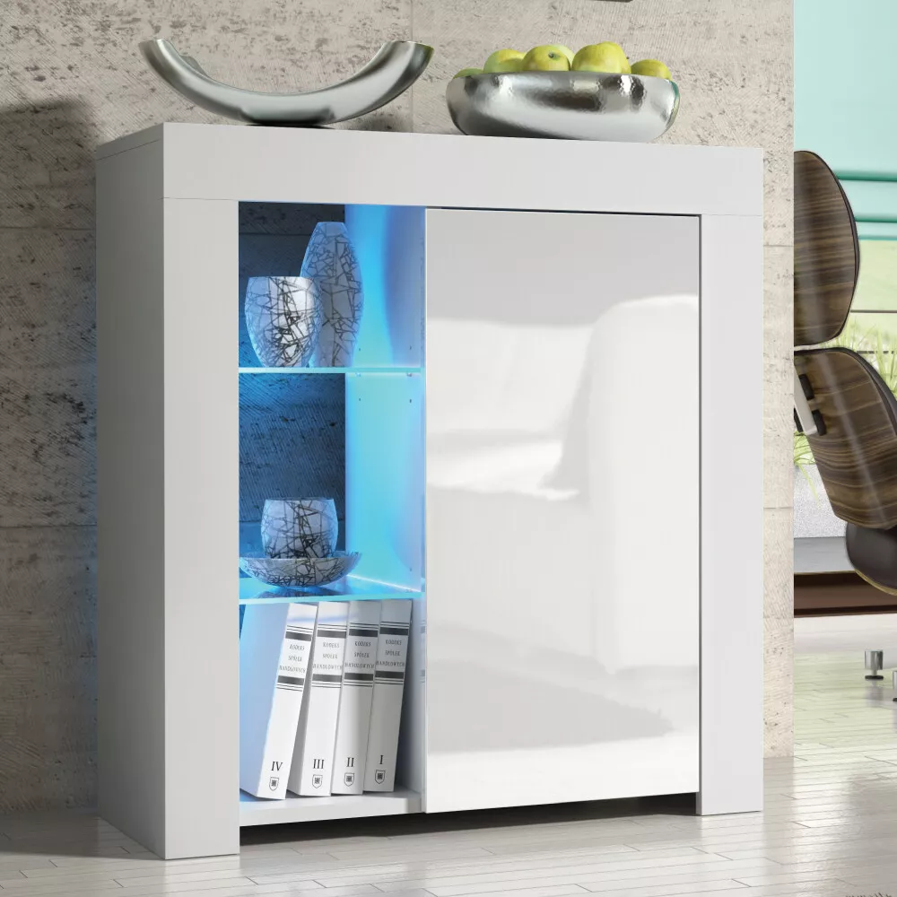 Sideboard TV Unit 75cm Modern Cabinet TV Stand High Gloss Doors With Free LED