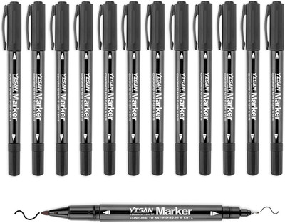 YISAN Permanent Marker Dünn,Permanentstift Schwarz Mit Feiner Doppelspitze,12 Wa