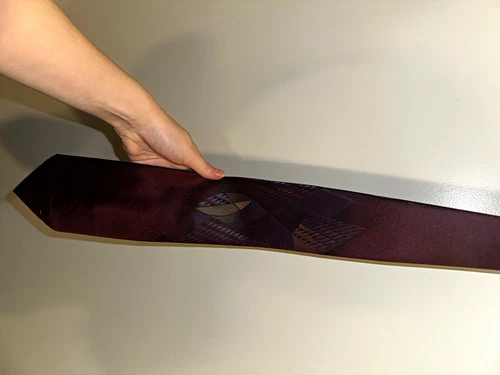 Oscar de la Renta Studio Men's Designer Satin Tie Burgundy Geometric Multicolor - product listing photo