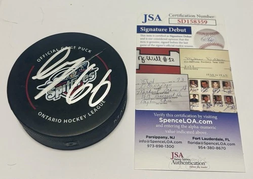 JSA Liam Greentree SIGNED Official Windsor Spitfires Game Puck Auto NY Rangers