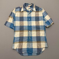 Vintage 60s Mcgregor Plaid Shirt All Cotton Short Sleeve Blue Size Small