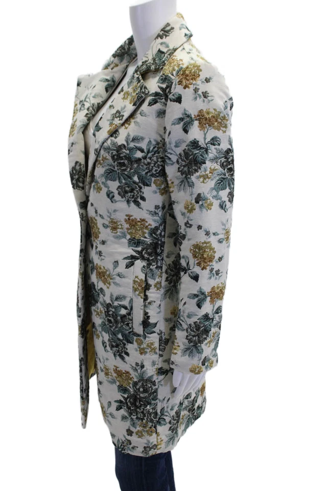 Abrigo largo floral Sam Edelman para mujer con un solo botón blanco azul talla extra pequeño Foto 2 de 4