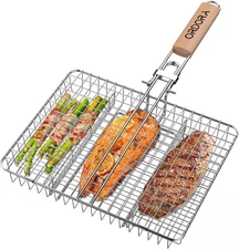 ORDORA Grill Basket, Fish Grill Basket, Rustproof Stainless Steel BBQ Grilling B