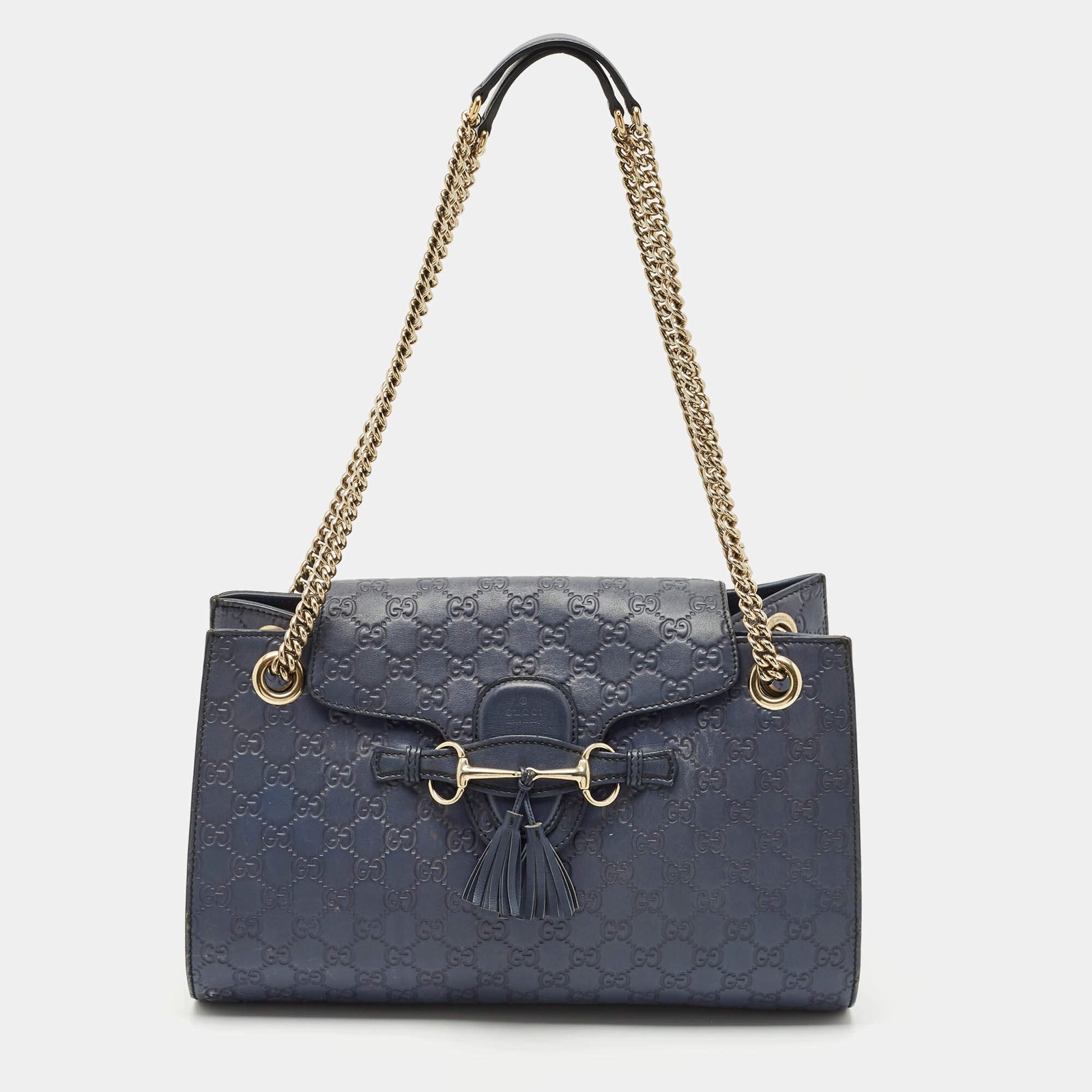Gucci Dark Blue Guccissima Leather Large Emily Chain Shoulder Bag