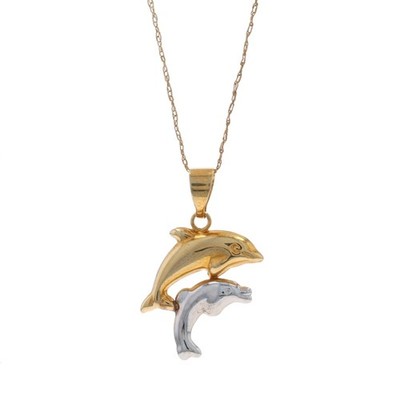 Gelbgold Delfin Duo Anhänger Halskette 18 1/2'' 10k Mama Kuh & Baby Kalb