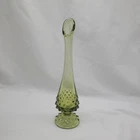 Vtg Fenton Swung Glass Bud Vase Avocado Olive Green Hobnail 10" Mod MCM Retro