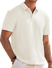 Mens Casual Polo Shirt Summer Short Sleeve Vacation Button Beach Knit Stretchy