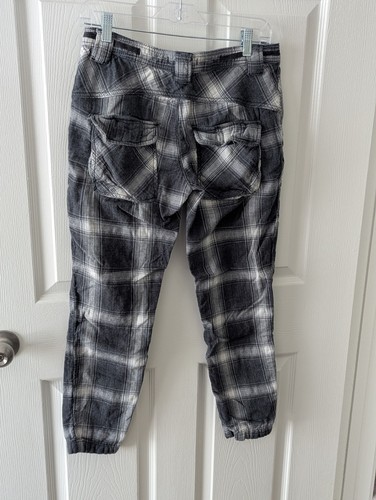 Free People Flannel Cargo Pants Women's Sz 2 Button Fly Plaid Black White - Picture 2 of 10