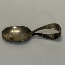 Vintage Silver Plated Bent Handle Baby Feeding Spoon 1920s-40s ENGRAVED Stars