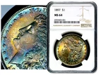 1897 $1 Morgan Dollar NGC MS 64 Obv/Rev Rainbow Bullseye Toning  CC776