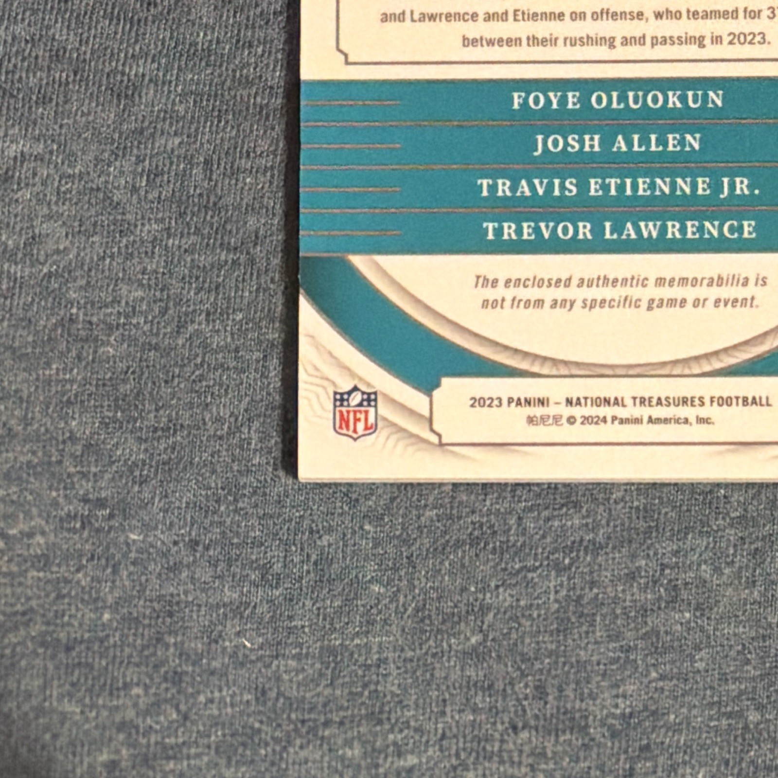 2023 Panini National Treasures Quad NFL Shield Lawrence/Etienne/Allen/Olad 1/1 view 9