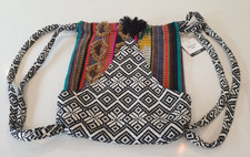 Colourful Woven Tribal Boho Backpack Geometric Striped Drawstring Back Pack BNWT