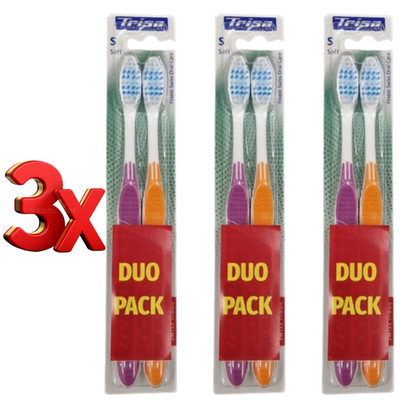 Trisa Focus Pro Clean Soft Bristle Purple & Orange Toothbrush Duo Pack (3 Packs)