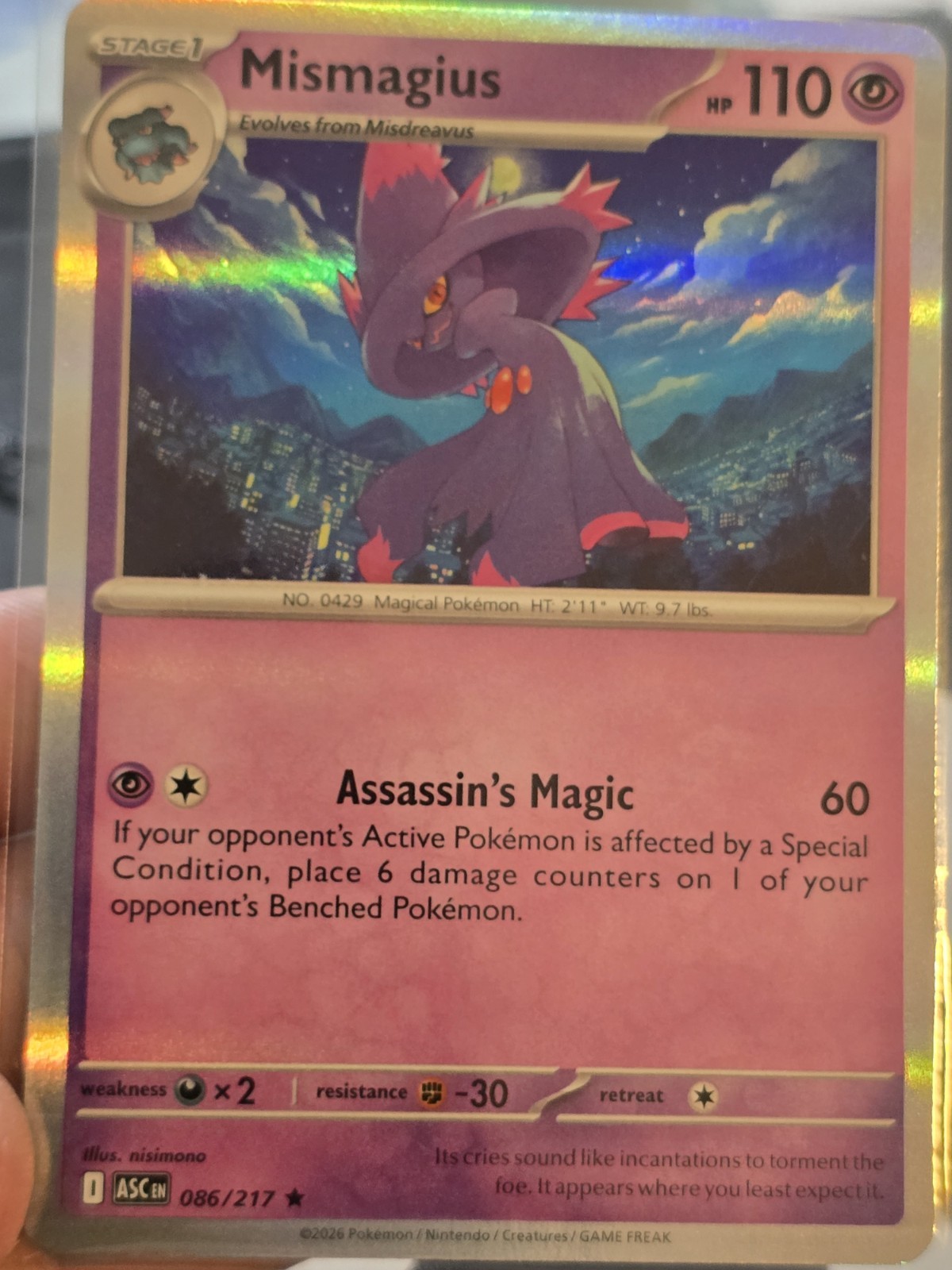 Mismagius 086/217 Holo Rare Ascended Heroes Pokemon TCG Pack Fresh Near Mint NM