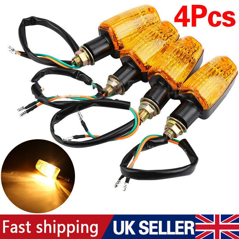 4x Universal Motorcycle Motorbike Turn Signal Indicators Light Lamp Amber UK