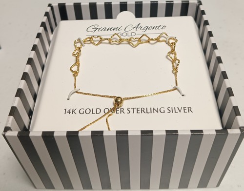 GIANNI ARGENTO GOLD 14 KT. GOLD OVER STERLING SILVER LOTS OF HEARTS BRACELET - Picture 2 of 5
