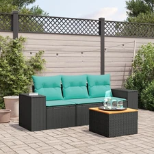 4 Piece Patio Sofa Set with Cushions Black Poly Rattan
