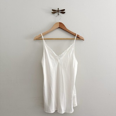 Etam Silk Lace Trim Pearl White Satin Camisole Womens Large