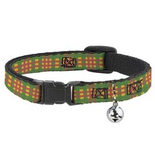 Cat Collar Breakaway with Bell Plaid Gold/Green/Pink NARROW Fits 8.5-12"
