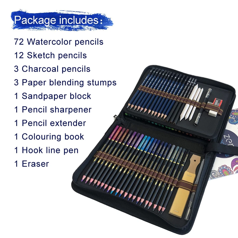 Professionelle Aquarell Buntstifte Set, 96 Stück Aquarellstifte Skizzieren Bleis - Bild 2 von 4