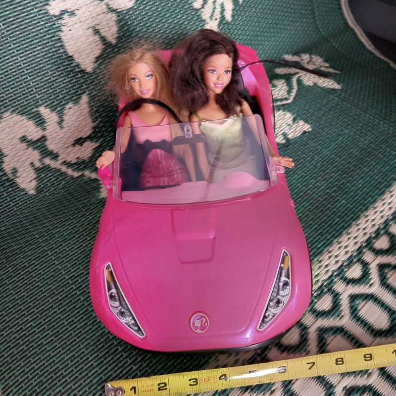 Barbie Pink Convertible Car and Two Barbie Dolls Set 2016 Sports Auto