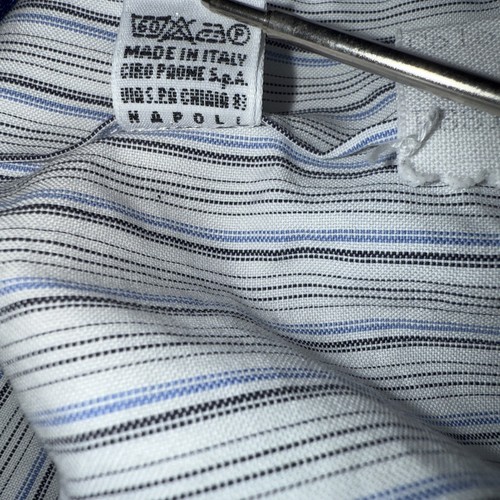 Kiton Dress Shirt Mens 17.5/44 Blue Made In Italy 100% Cotton Adult White Stripe - Picture 10 of 10