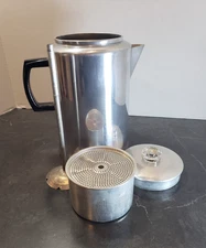 Vintage Aluminum Coffee Maker Percolator 20 Cup Glass Knob Complete