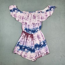 Cinnamon Romper Girls Size XXS Purple Tie Dye Shoulder Cutout Tube Top