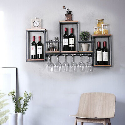 für Küche,Bar DHL Vintage Flaschenregal aus Holz Wand Weinregal mit Glashalter