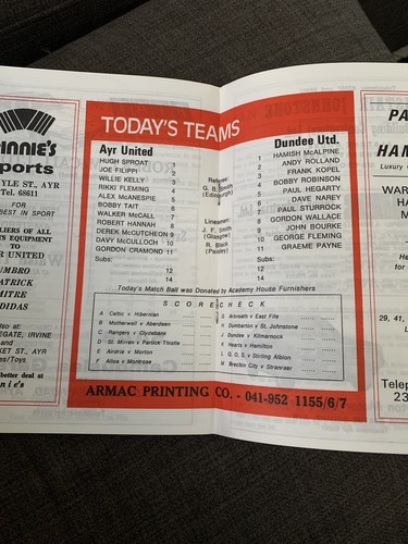 1977 Ayr United V Dundee United Soccer/football Match Programme - Picture 3 of 3