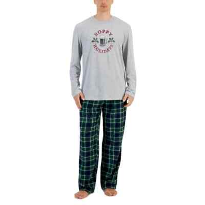 Club Room Men's Plaid Fleece and Pajama Pants Set, Eden Green/Gray