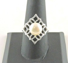Sterling Silver Brushed Filigree And 9-10 mm Fresh Water Pearl Ring