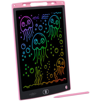 infactory LCD-Schreibtafel für Kinder, 12''/30 cm, Stift, Lösch-Sperre, rosa
