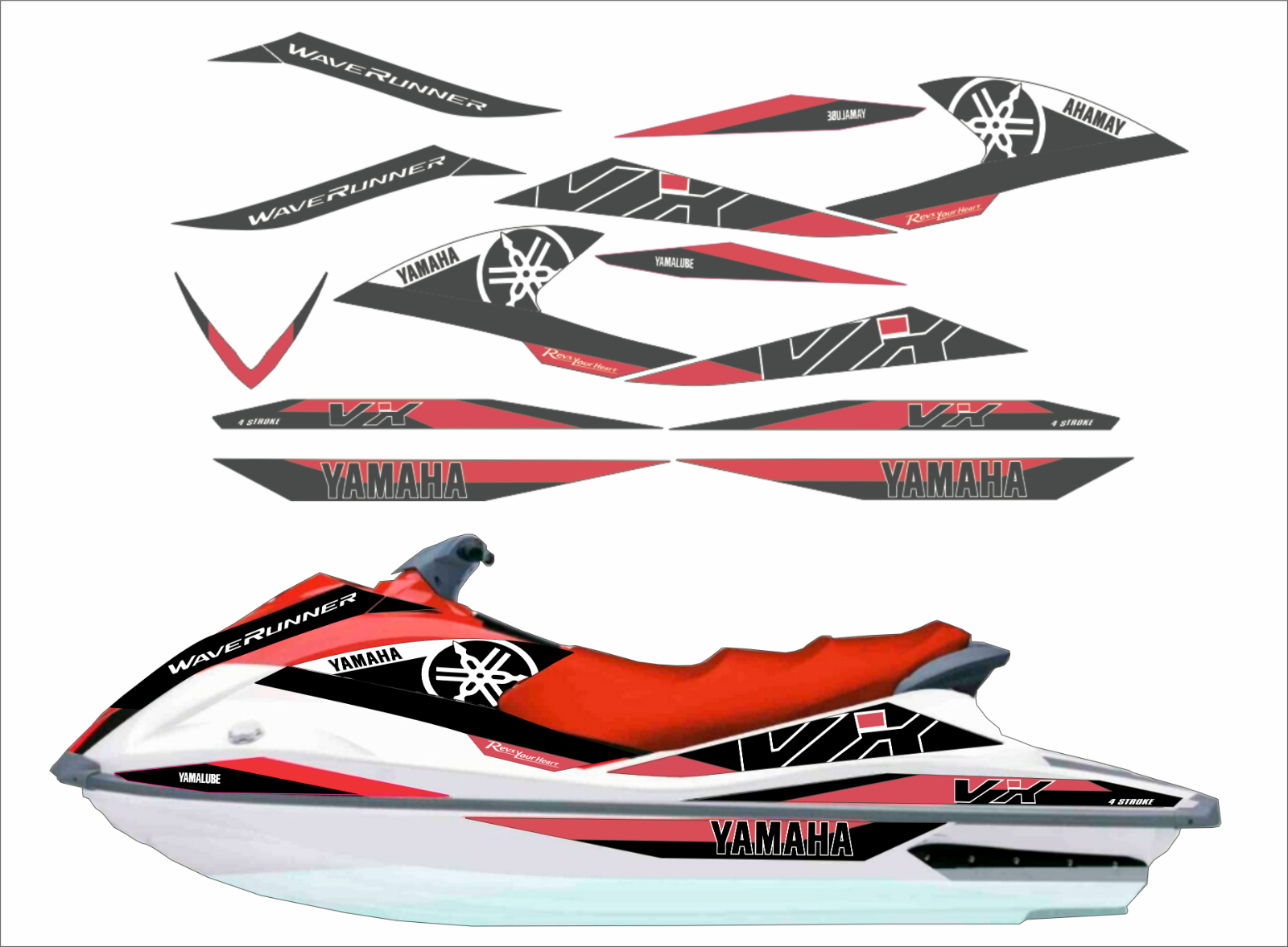 YAMAHA WAVERUNNER VX 20052009 Graphics / Decal / Sticker Kit red eBay