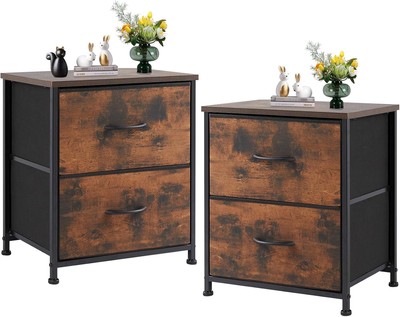 MCQ Nightstand Set of 2 with 2 Storage Drawers Small Bed Side End Table