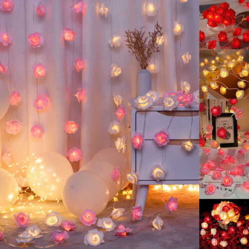 Red Pink White Rose Flower LED String Light Valentine's Day Wedding Party Decor - Picture 1 of 31