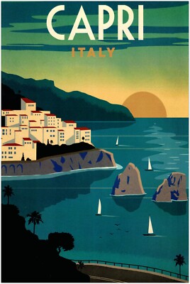 絵画 CARTUSIA CAPRI vintage poster Travel Posters, Capri - Italy Travel Poster, Retro, Vintage