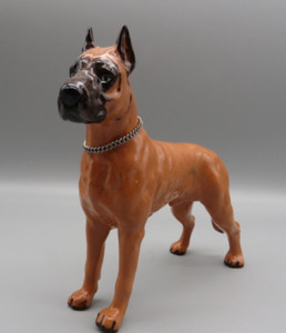 Great Dane Fawn w/ Dark Mask Dog Figurine Ceramic Hand painted Signed By Artist