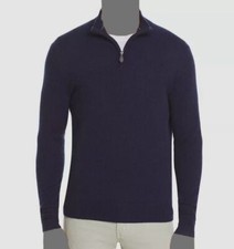  228 Bloomingdale's Men's Blue Cashmere Half-Zip Pullover Sweater Size S