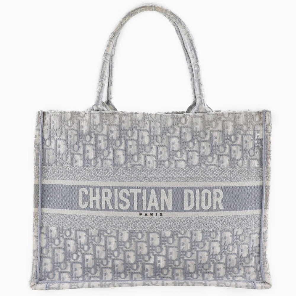 Sac fourre tout moyen Dior Book broderie oblique gris clair coton femme