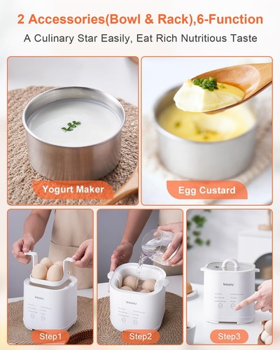 kawu 6-Function Egg Cooker for Hard Boiled Eggs Egg Boiler with Timer Egg Coo... - 第 3/9 張圖片