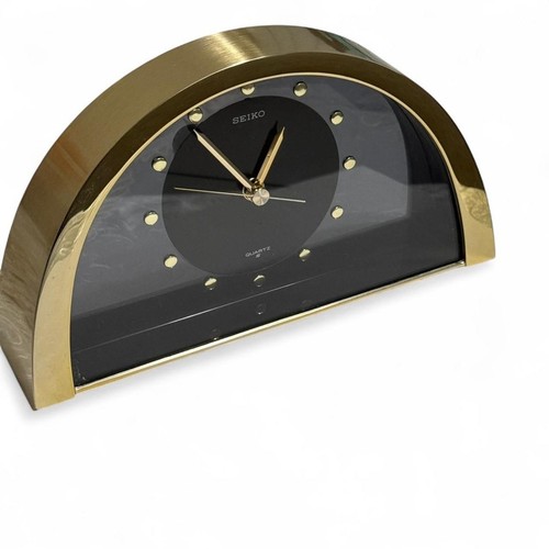 Vintage Seiko Half Moon Gold Tone Black Dial Mantle Clock TESTED WORKING QQZ137G