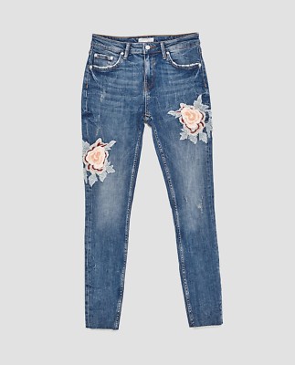 $70 Zara mid-rise THE SKINNY JEANS WITH 3D EMBROIDERY