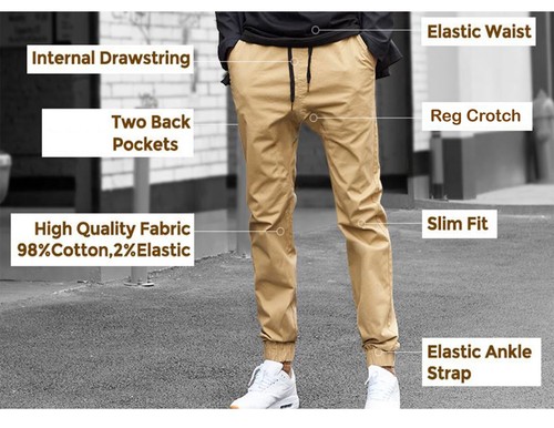 Men's TWILL Joggers Pants Cottton Stretched Casual Active Sports USA SIZE S-3XL - Picture 3 of 12