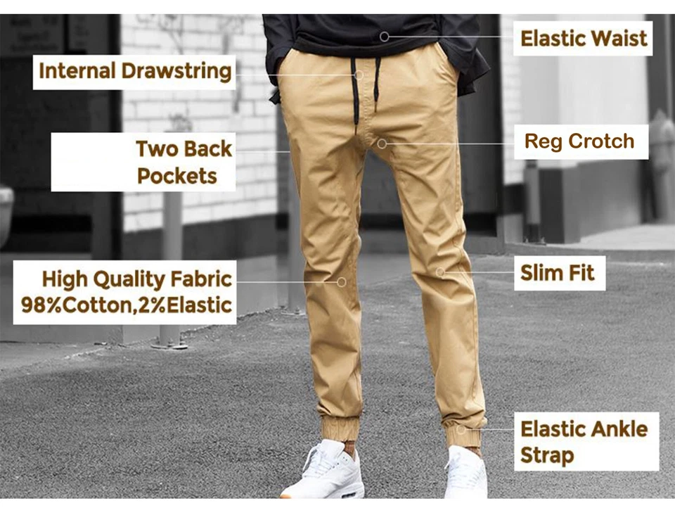 Men's TWILL Joggers Pants Cottton Stretched Casual Active Sports USA SIZE S-3XL - Image 3 of 4