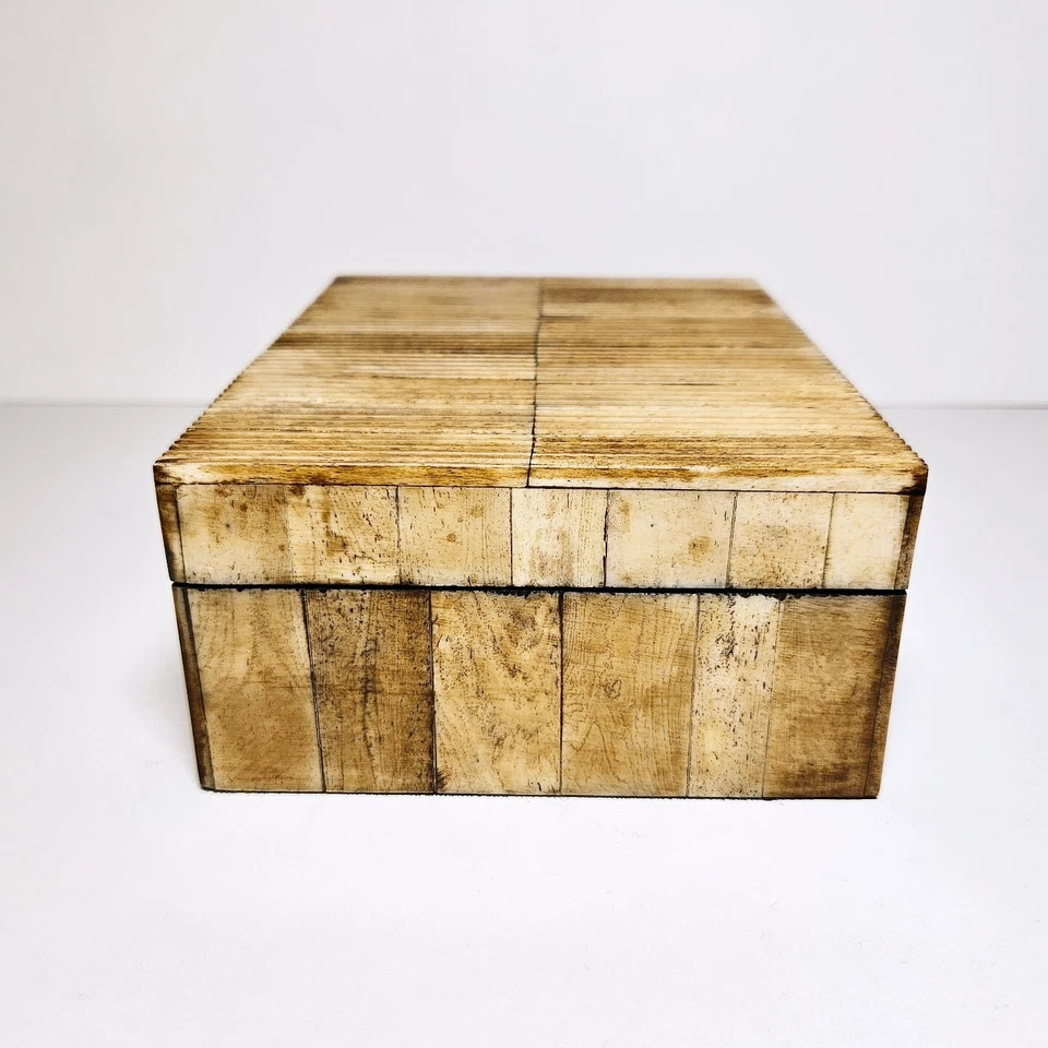 Caixa decorativa feita à mão retangular com nervuras incrustação óssea - Imagem 4 de 4