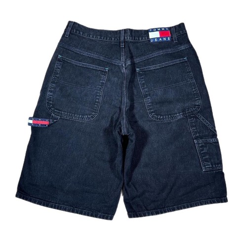 Vintage 90’s Tommy Hilfiger Black Carpenter Denim Jean Shorts Size 36 Baggy