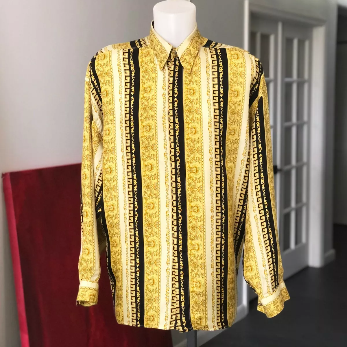 VERSACE CLASSIC V2 silk shirt Barocco Greek key print size IV/L | eBay